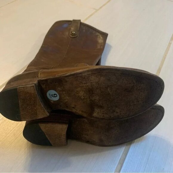 Frye Melissa Button Cognac Distressed Tall Riding Boots 6 B - Picture 8 of 9